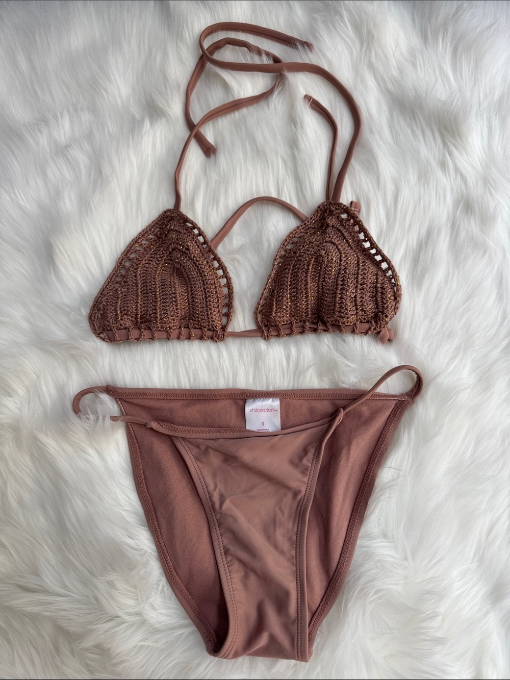 Xhilaration Crochet Triangle Bikini Set in Mauve XS top/S bottoms